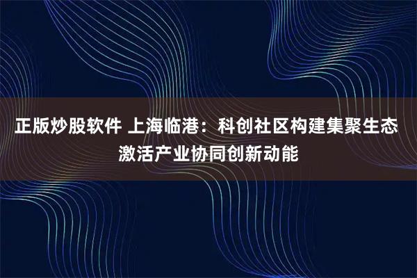 正版炒股软件 上海临港：科创社区构建集聚生态 激活产业协同创新动能